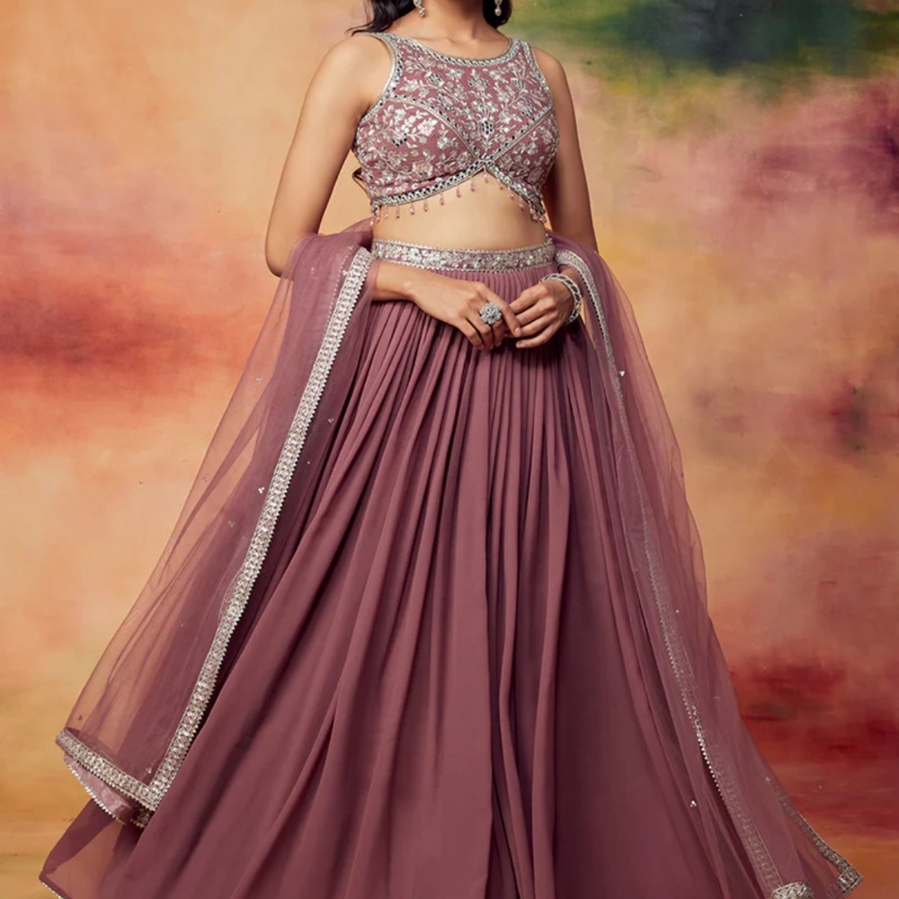 Lashkaraa Mauve Embroidered Georgette Lehenga